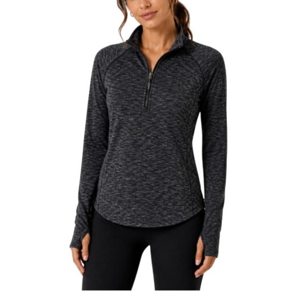 Athleta Quarter Zip Pullover Womens Large Black Space Dye Thumbhole